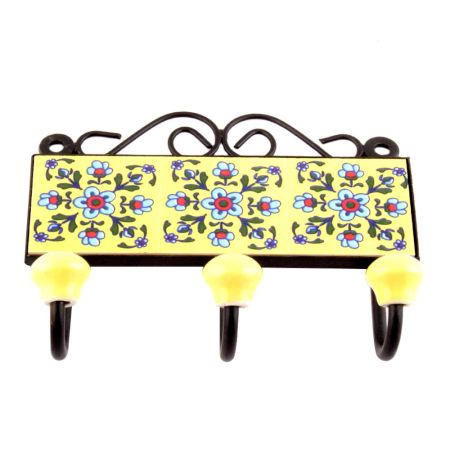 Yellow Turquoise Tiny Flower Tiles Hooks 